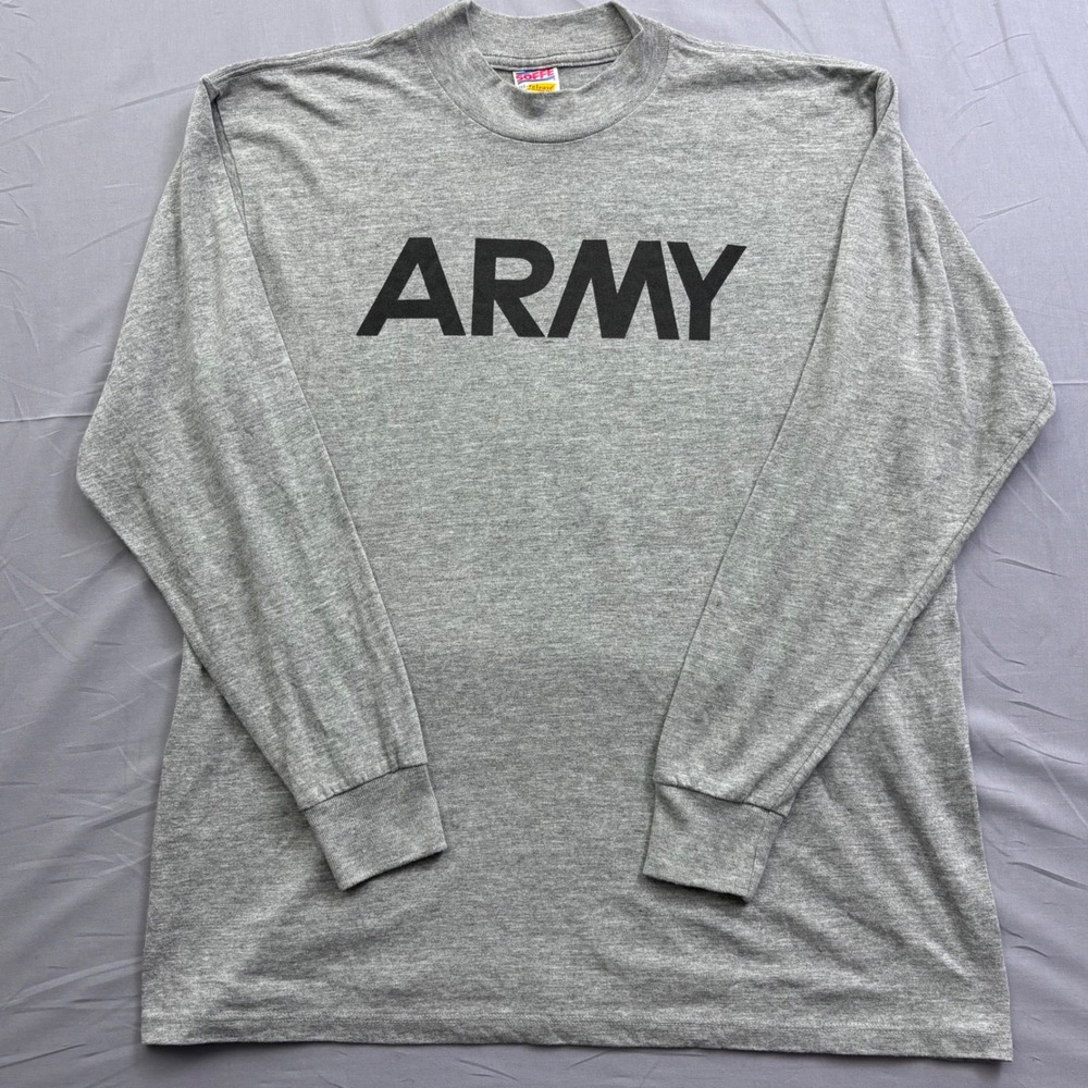 Vtg Soffe Mens Army Dri-Release Long Sleeve T-Shirt Gray Graphic Training Top L‎